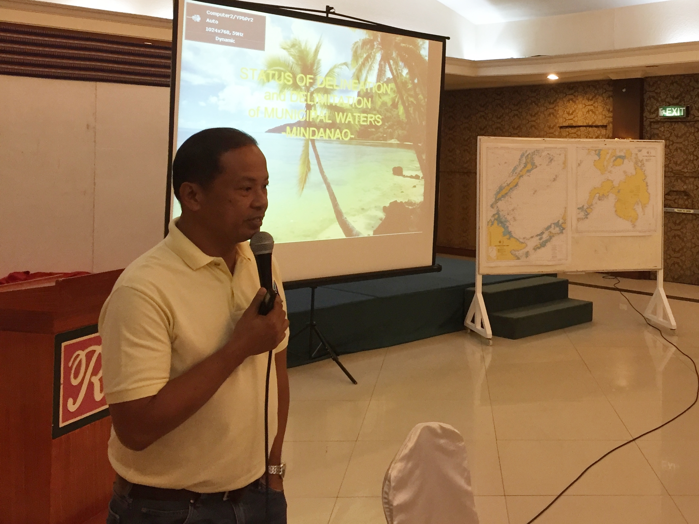 Engr. Mario Princer explaining the status of municipal water delimitation for Mindanao LGUs